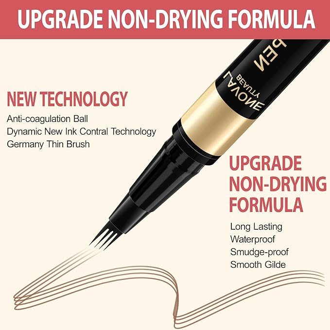 LAVONE Eyebrow Pen, 2-in-1 Eyebrow Pencils for Women with 4 Tip Microblading Eyebrow Pencil and Curved Precise Brow Pencil, Waterproof Eyebrow Pencil Create Full, Natural Hair-Like Brows, Soft Brown