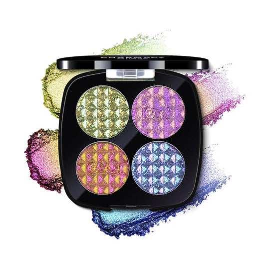 CHARMACY 4 Colors Chameleon Eyeshadow & Highlighter Palette - Shift-Infused Multichrome Pressed Pigments, Long-Lasting Velvet Finish, Vegan & Cruelty-Free Makeup Kit #01