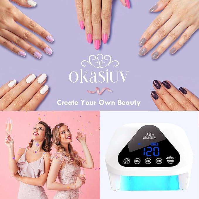 Okasiuv UV LED Nail Lamp with UV Gloves,Magnetic Metal Mirror Base Cordless Nail Dryer, Gel Polish Curing Light with 4 Timers,Touch Control Display,Auto Sensor for Professional Salon & Home