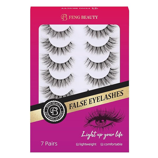 Clear Band Natural False Eyelashes – Lightweight Wispy Lash Strips for Daily Wear, Invisible Band Natural Cat Eye Look, 7 Pairs Reusable