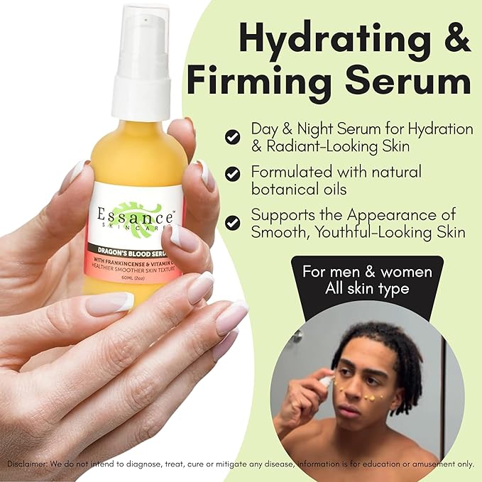 Essance Dragon’s Blood Face Serum – 60 mL | Lightweight Facial Serum for Daily Skincare Routine, Travel Essentials Kit | Vegan, Plant-Based Skincare for Women & Men
