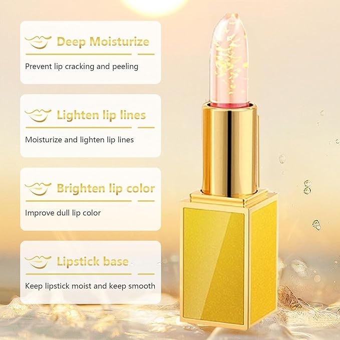 2PCS Transferproof Color Changing Lipstick, Color Changing Lipstick Gold Foil for Women, Moisturizing Glossy Shine Lip Gloss, Deep Nourishment