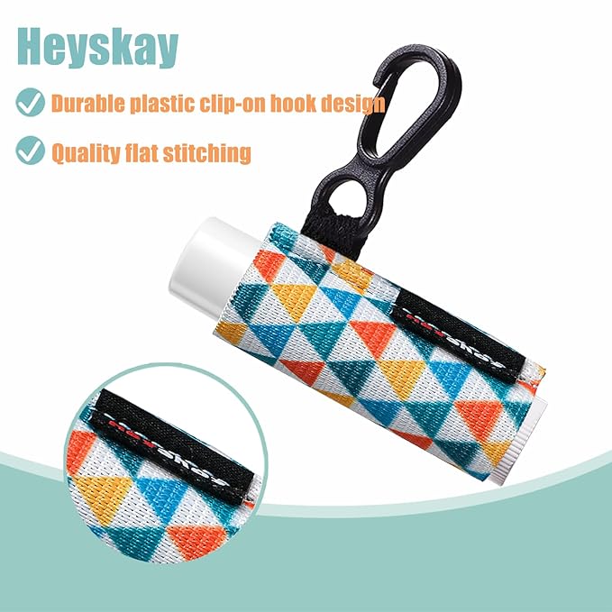 HEYSKAY 3PCS Lip Balm Holder Keychain Lipstick Sleeves Bulk Chapstick Holder Keychain Lip Gloss Holder Chapstick Elastic Sleeves(Strip pattern)