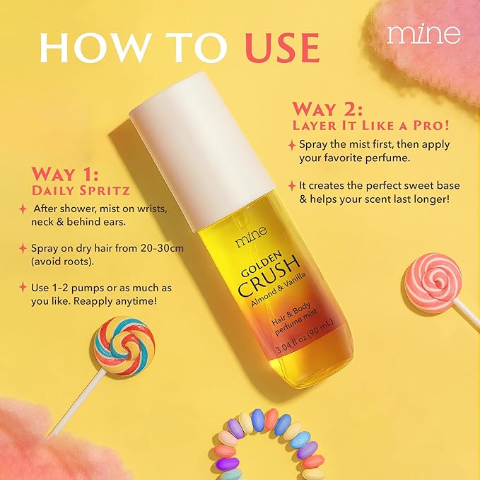 Mine Hair Perfume, Hair and Body Mist - Valentines Day Gifts for Teen Girls and Women - IFRA Safety Certificate, Long Lasting, Freshen Hair, Body & Pillows - Almond & Vanilla Scent - 3.04 oz