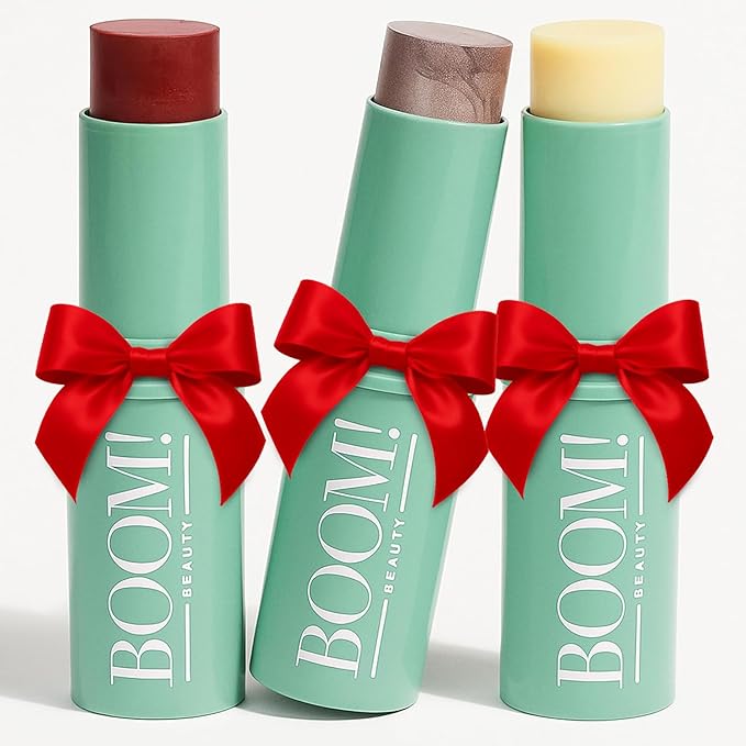Boomstick Trio ® Color 3 Pack Cream Blush Makeup, Color Blush Stick, Highlighter Stick & Moisturizer for Cheeks, Eyes & Lips, Blendable Vegan Boom Sticks by Cindy Joseph for Older Women, BOOM Beauty