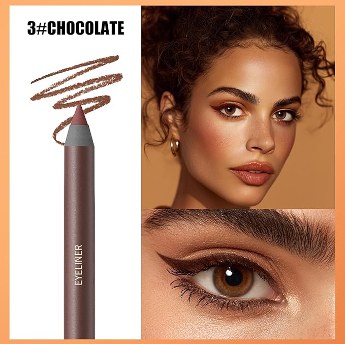 24 HR Waterproof Eyeliner Duo Sharpenable Eye Pencil, Duo Sharpenable waterproof Eye pencil,No Smudging, No Fading, Long-Wearing, Smooth and Easy To Color (Chocolate)