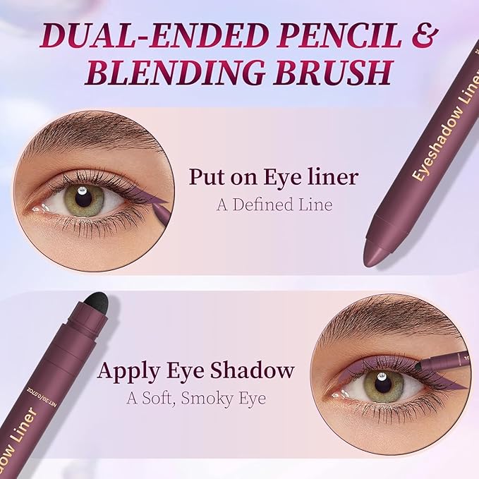 Shadow Liner 2-in-1 Eyeliner Eyeshadow, Inelaborate Eye Shadow, Shadow Liner Duo Plum, 2-in-1 Eye Makeup Eyeliner + Eyeshadow Waterproof, Smooth and Easy to Color(2PCS)