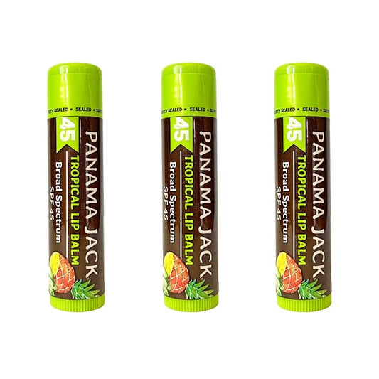 Panama Jack Sunscreen Lip Balm - SPF 45, Broad Spectrum UVA-UVB Sunscreen Protection, Prevents & Soothes Dry, Chapped Lips, Tropical, Pack of 3