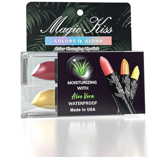 Magic Kiss Color Changing Matte Lipstick set, Long Lasting Nutritious Lips Moisturizer Magic Temperature Color Change Lip Balm with Aloe Vera PH Lipstick MADE IN USA (2 Pack - Gold & Purple)