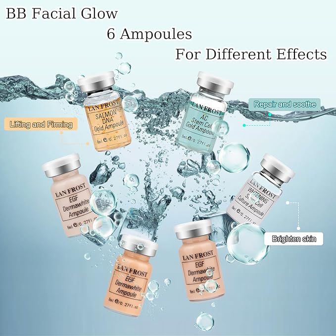 BB Shine Glow Starter Kit Serum Foundation Skincare Mix Set Hyaluronic Acid Serum Ampoules and Essence Foundation, 0.27oz 6 Vial Glow Pigment Skincare Kit