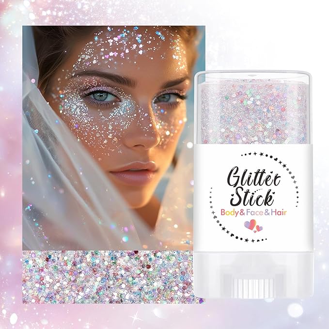 Body Glitter Stick, Holographic Sequins Face Glitter Makeup Neon Outfit Festival Rave Prom Party Accessories Hair Glitter Gel. (Rainbow)
