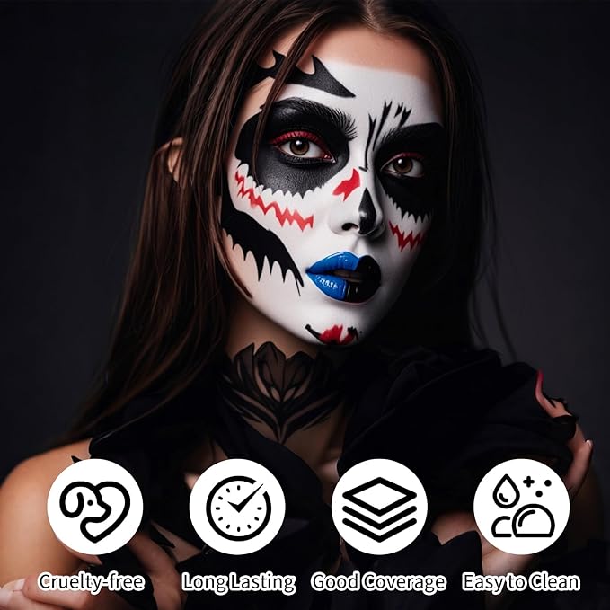Clown White Face Paint Stick, Portable Eye Black Stick for Sports, Full-coverage Cream Face Paint for Halloween SFX Makeup Cosplay Joker Costume Parties, Cream Grease Sticks