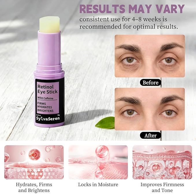 Eye Cream for Dark Circles & Puffiness with Retinol & Caffeine, Retinol Eye Brightener Stick, Anti-Aging, Reduces Fine Lines & Wrinkles, 0.35 oz / 10g