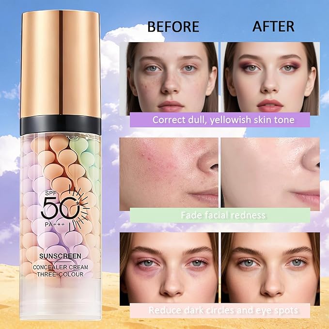 3 In 1 Primer for Face Before Makeup,SPF 50 PA++,Sunscreen Isolation Cream,One Step Color Corrector Primer,Blurs Facial Serum Oil Control &Moisturizing Skin Tone Correcting,Tinted Moisturizer with Spf