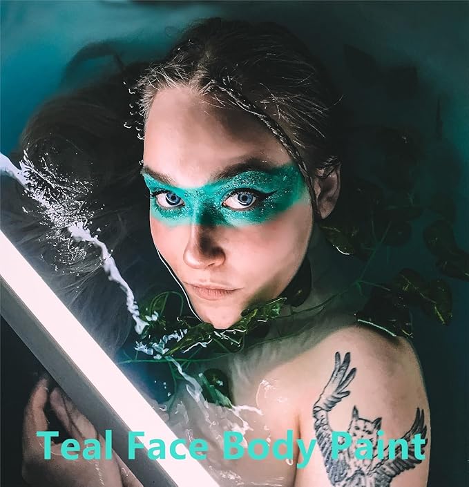 Go Ho Cream-Blendable Teal Face Paint Stick,Full-coverage Teal Body Paint Stick for Halloween Cosplay SFX Makeup,Waterproof Teal Body Paint Stick