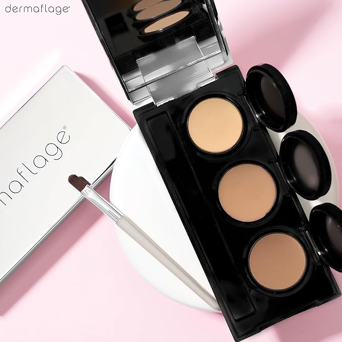 Dermaflage Waterproof Concealer Palette (Tan) - Concealer Full Coverage, Matte Finish for Face & Body - Hides Dark Circles & Acne - Smudge Proof Body Makeup Palette with 3 Pro SFX Shades + Brush
