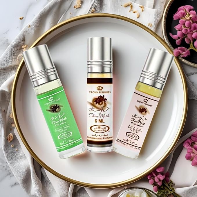 Al-Rehab Choco Musk Perfume Oils - Original, Marshmallow & Pistachio 6ml (0.2 oz) | Sweet Gourmand Fragrance | Chocolate, Vanilla, Fruity & Nutty Scents | Long-Lasting Roll-On Fragrance Oils (Bundle)