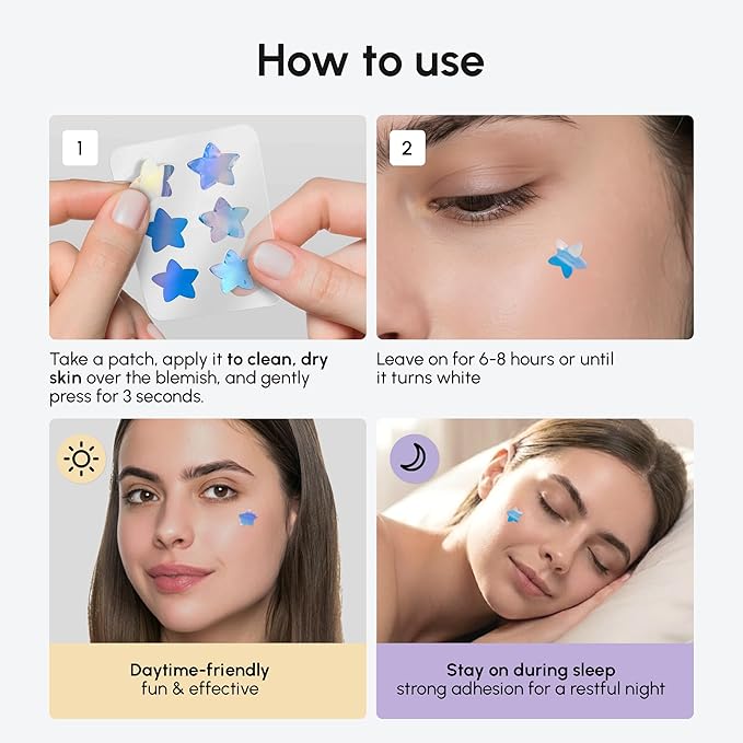 MAREE Star Pimple Patches for Face 2 PACK - Hydrocolloid Acne Patches w/Salicylic Acid, Tea Tree Oil & Centella - Cute Pimple Patches Stars - Teens Zit Patches Stickers - Parches Para Acne - 144 Dots