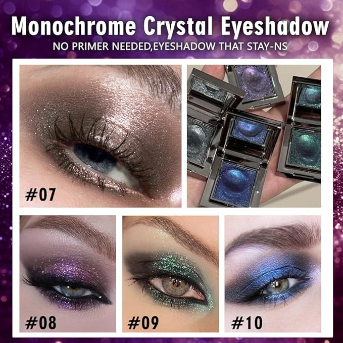 Sparkly Eyeshadow Palette for Women, Single Monochrome Eye Shadow Makeup, Shiny Pressed Cream Powder, Blendable Natural sombras para ojos, Holographic,Vegan,Travel (08-sparkly-Purple)