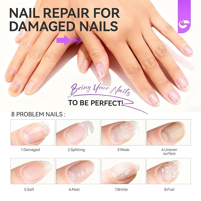 Nail Strengthener and Damaged Nail Repair: Glitter Pink 15ml Natural Protein Nail Hardener Extra Strong and Growth for Damaged Nails-6 in 1 Non-Toxic Nail Ridge Filler for Home DIY Manicure Housewife