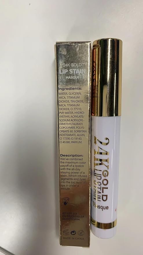 24K Gold Peel Off Matte Liquid Lip Gloss Stain-Lip Liner with Tweezer, Red Peel Off Lip Stain, Long Lasting & Waterproof Lipstick Tattoo, Transfer-Proof Lip Gloss for All Skin Types