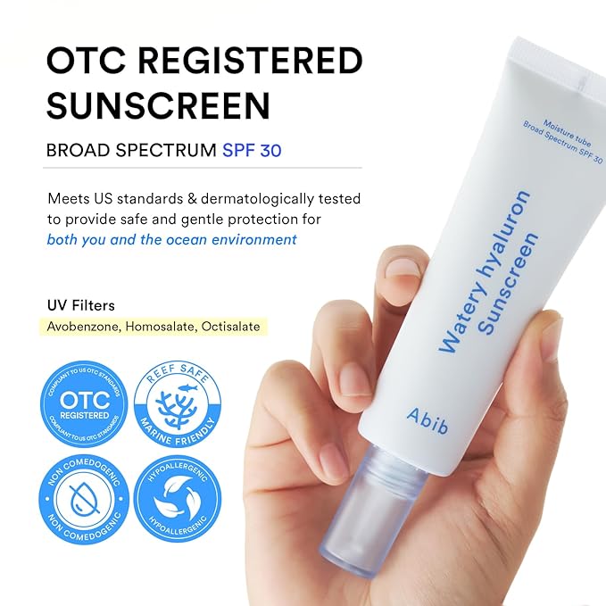Abib Watery Hyaluron Sunscreen Moisture Tube Broad Spectrum SPF 30 1.69 fl oz / 50ml | Korean Suncreen Suncare Sunblock No White cast Hyaluronic Acid Niacinamide Vitamin C Collagen