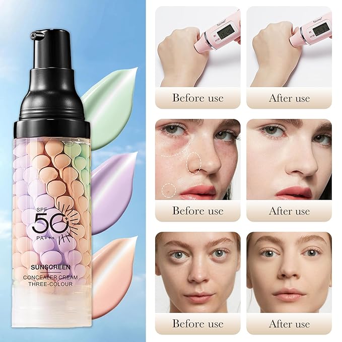 3 In 1 Primer for Face Before Makeup, Face Tinted Moisturizer Sunscreen Isolation Cream,SPF 50,One Step Color Corrector Primer, Makeup Primer Oil Control & Concealer Skin Tone Correcting,Radiance Skin