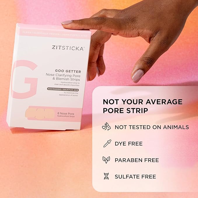 ZitSticka Blackhead Remover Strips, Goo Getter Hydrocolloid Patches for Pore Clarifying and Blemishes, Acne Patches or Zit Spot Stickers, Body Blemish Patch (Nose Strip 8 Pack)