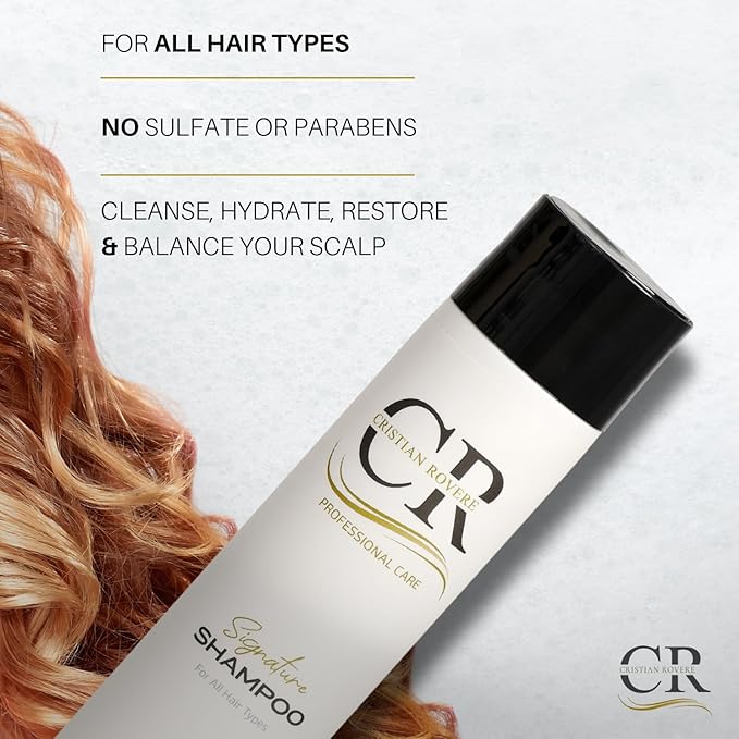 Cristian Rovere - Signature Shampoo - Infused With Collagen, Acai Extract & Organic Argan Oil - Sulfate Free & Paraben Free for All Hair Types - Strengthening & Hydrating Shampoo - 10 Fl Oz