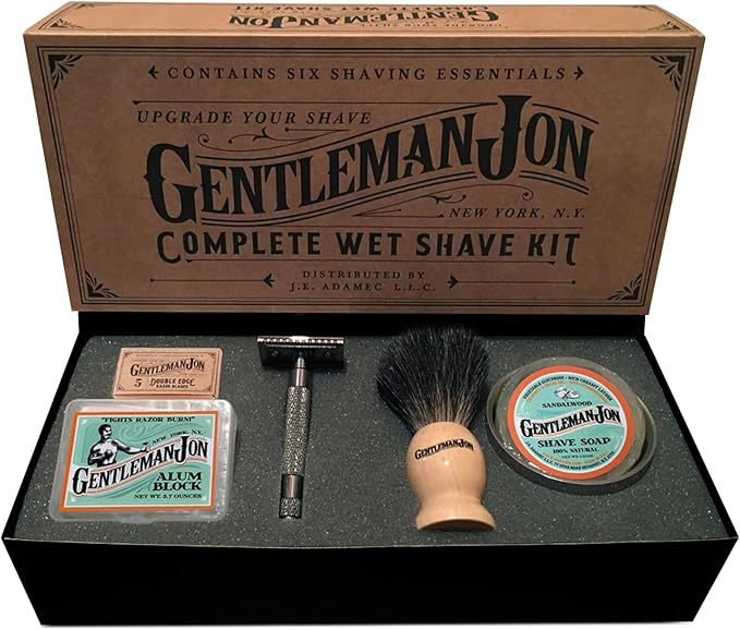 Gentleman Jon Safety Razor Shaving Kit - Vintage Wet Shave Grooming Set for Men, With Old Fashioned Razor, Badger Hair Shaving Brush, Alum Block, Shave Soap, Stainless Bowl & Double Edge Safety Blades