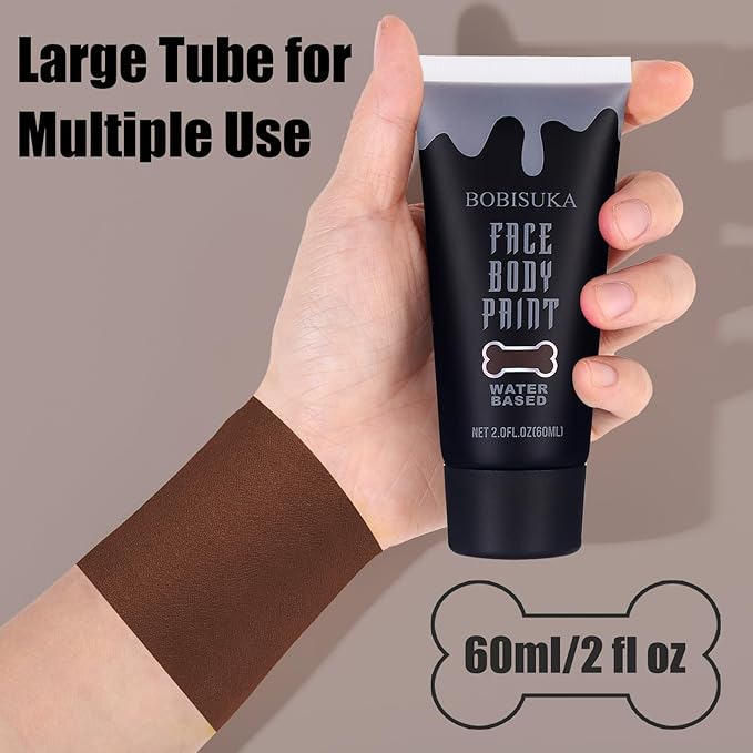 BOBISUKA Brown Face Body Paint, Water Based Face Painting for Art Theater Halloween Party Cosplay Clown SFX Makeup for Women Adults, Non-Toxic Washable