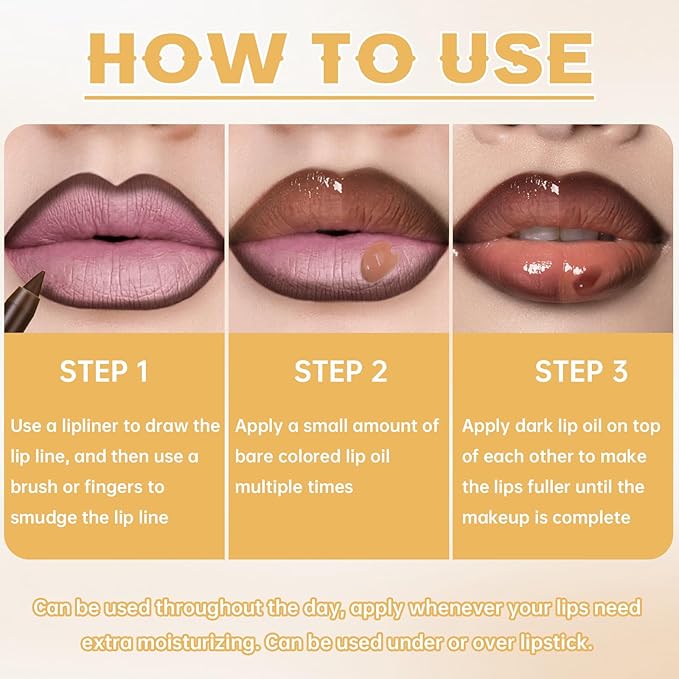 2 Colors Nourishing Lip Gloss Hydration Non-Sticky Plumping Lip Kit for Women, Natural Nude Tinted Lip Glow Oil Moisturizing Lightweight Long Wear Shiny Liquid Lipstick with Lip Liner Combo