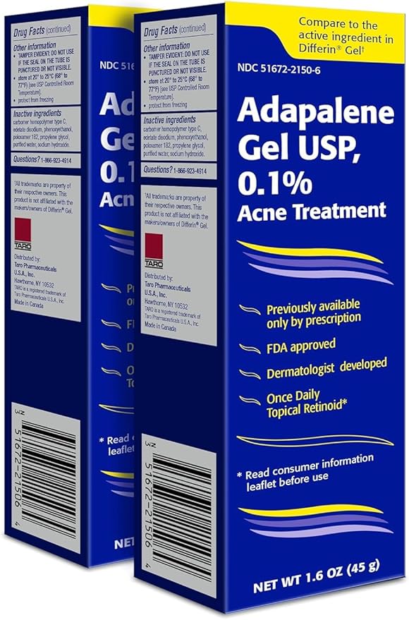 TARO Adapalene 0.1% USP Gel, Paraben Free, Retinoid Acne-Prone Facial Treatment for Sensitive Skin, Prescription Strenght (3.2)