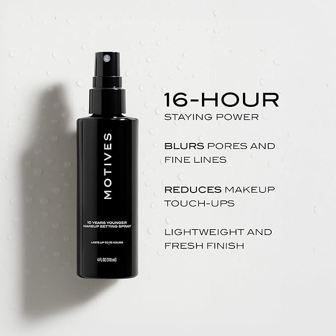 Motives 10 Years Younger Makeup Setting Spray - Long-Lasting Hold, Minimizes Slippage, Flawless Finish, Minimizes Pores, Lines, Wrinkles & Scars, Makeup Setting Spray, Oil-Free, 4 fl. oz
