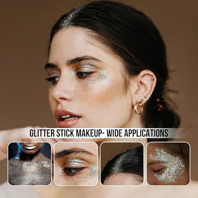 Brzeaf Christmas Body Glitter Stick, Waterproof & Long Lasting, Hair Eyeshadow Face Body Glitter, Singer Concert Music Rave Festival, Glitter Stick Makeup & Face Glitter Gel