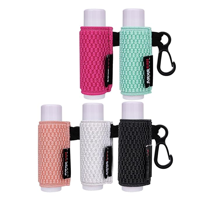 HEYSKAY 5PCS Lip Balm Holder Lip Gloss Sleeves Keychain Lipstick Holder Keychain Chapstick Elastic Sleeves(Fleshpink/Aqua/White/Rose/Black)