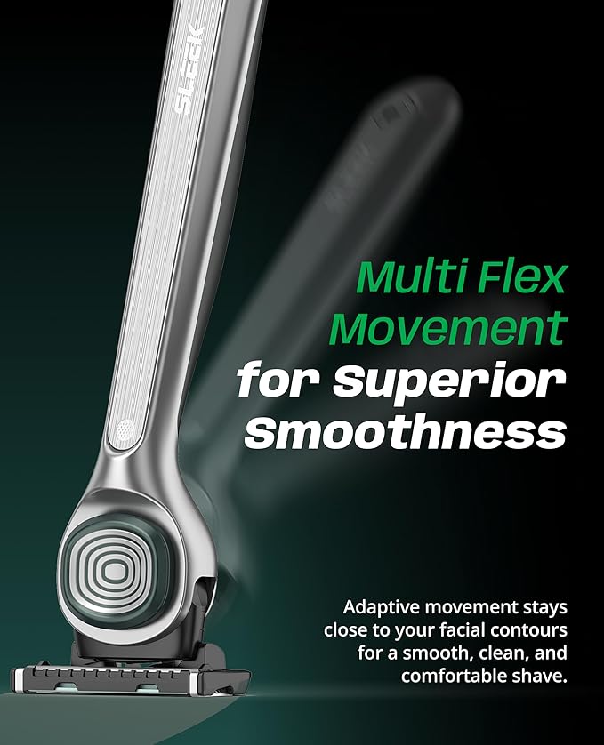 DORCO SLEEK 6 Blade Razor for Men with 7 Cartridges | Men's Cartridge Razors with Razor Handle and Smooth Shaving Blades | Men’s Razors with Multi-Flex Technology