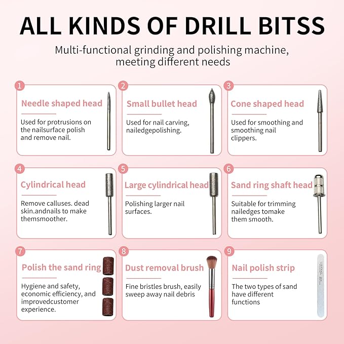 Professional Cordless Nail Drill and UV Light, 35000 RPM Electric Nail File Acrylic Gel Dip Powder Nail Tools, Portable Rechargeable Nail Pedicure Kit for Home & Travel, Gray(KY-9GJ)