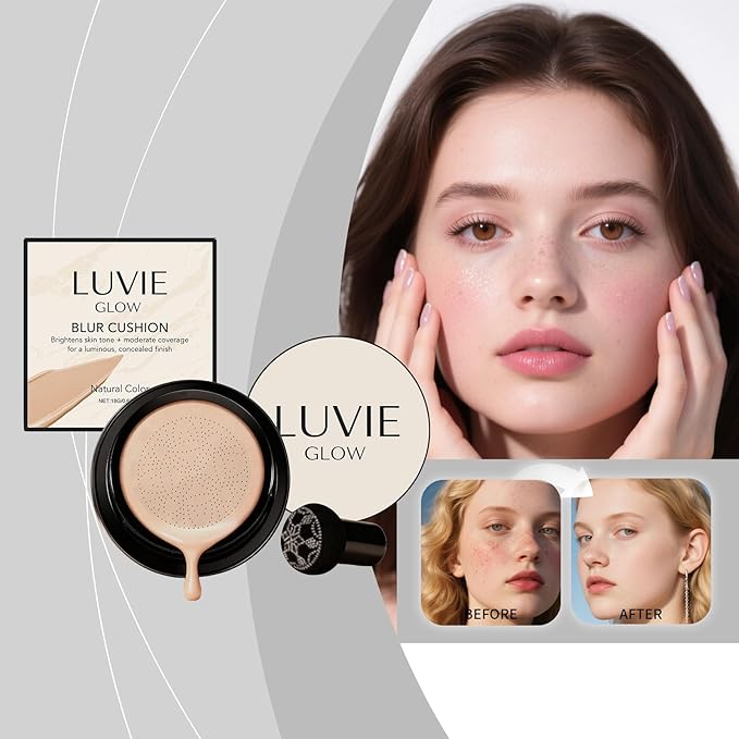 Luvie Glow Foundation Cushion, 2026 New Mushroom Head Air Cushion CC Cream, Air Cushions Foundation Moisturizing Concealer Brighten Long-Lasting for All Skin Types (Warm)