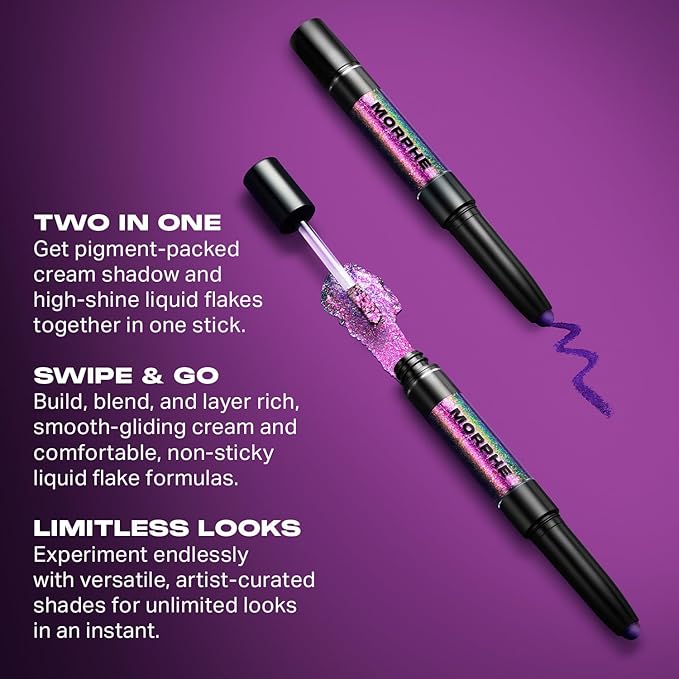 Morphe Mixed Signals Dual-Ended Eyeshadow Stick - Cream Eyeshadow Pigment & Chrome Liquid Flakes for Bold, Layered Eye Makeup Looks - BFF/FWB (0.96 oz)