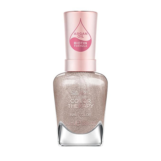 Sally Hansen Color Therapy Nail Polish | Biotin, Argan Oil, Long Lasting, Healthy Nails, Nail Strengthener, Opaque | 130 One Day At A Time | Khaki Beige Nail Color
