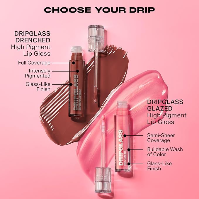 MORPHE Dripglass High Shine Lip Gloss - Semi-Sheer or Full Coverage Lip Color with Glass-Like Shine and Nonsticky Finish - Infused With Squalane & Vitamin E - Glint Of Pink (0.13 Fl Oz)