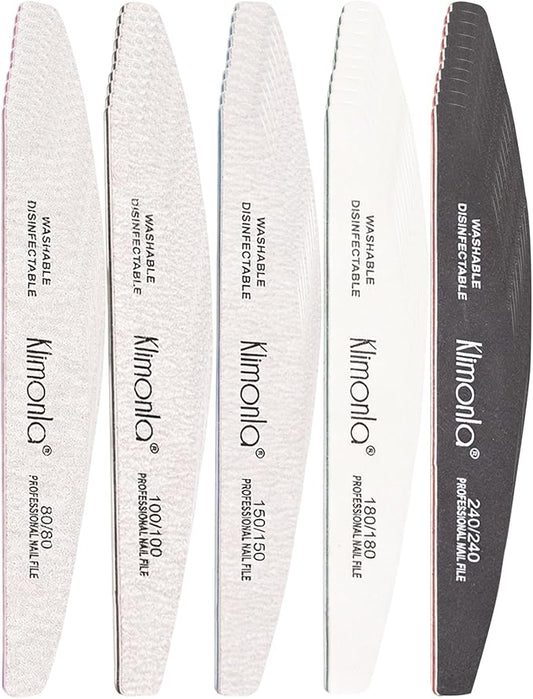 50PCS Gray Professional Nail Files 80/100/150/180/240 Grit, Emery Boards Nail Files for Natural Nails and Acrylic Nails, Double Sided Emory Boards limas para unas acrilicas Reusable Manicure Tools