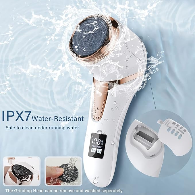 Hoxida Electric Callus Remover for Feet (with Dander Vacuum Cleaner), Quartz, Rechargeable Foot Pedicure Tools Foot File, Professional Foot Care Kit Deadskin Remover with 3Heads&2Speed,LCD Display