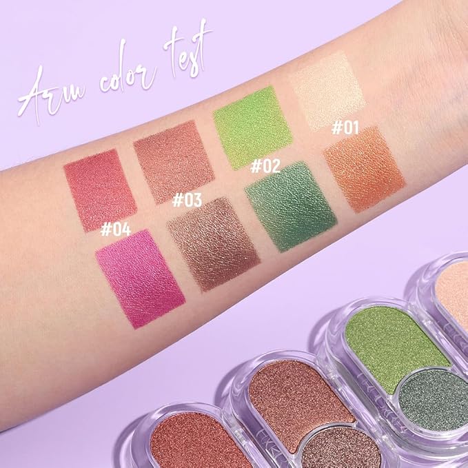 2Pcs Shimmer Green Eyeshadow Roses Double Colors Palette, High Pigment Eye Shadow Powder, Blendable Smooth and Texture Waterproof, Smudge-proof, Durable and Long-lasting Makeup Palette 02#+04#
