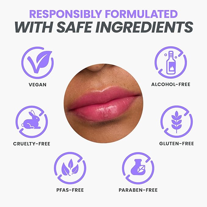 Wonderskin Lip Oil Rehab Serum - Color Changing Lip Oil from Clear to Pink - PH-activated, Non-sticky & Hydrating Tinted Serum for Dry Lips (Kissed)