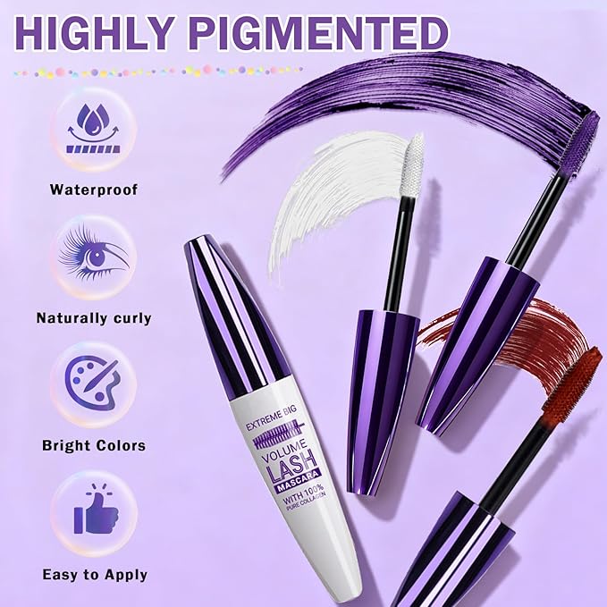 Burgundy Mascara and Eyeliner Set 5D Red Mascara for Eyelashed, Volumizing Curling Defining Eye Lashes, Long-Lasting Waterproof Red Eyeliner