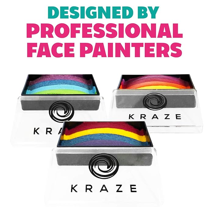 Kraze FX Dome Stroke - Poppy Field by Linnea (25 gm), Professional 1-Stroke Split Cake, Hypoallergenic, Non-Toxic, Water Activated Face & Body Painting Makeup Supplies for Kids Safe Adults