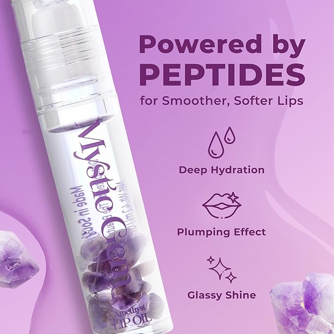 The Beauty Spy Mystic Gemstone Lip Oil, Moisturizing & Hydrating Lip Gloss - Non Sticky, Plumping Lip Oil for Dry Lips (Amethyst)