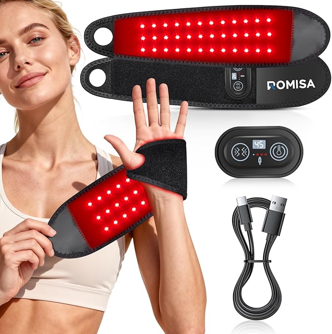 Red Light Therapy for Hand Wrist, 3000mAh Wireless Controller, Near Infrared Light Therapy Wrist Brace & Red Light Therapy Wrist Wrap Pad Wrist with Heat & Massage
